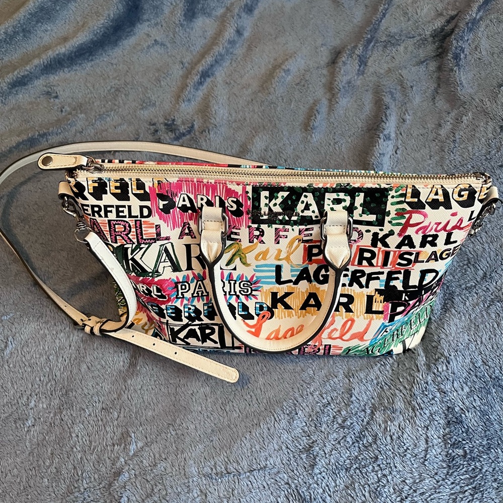 Karl Lagerfeld Multicolor Logo Tote with White Trim